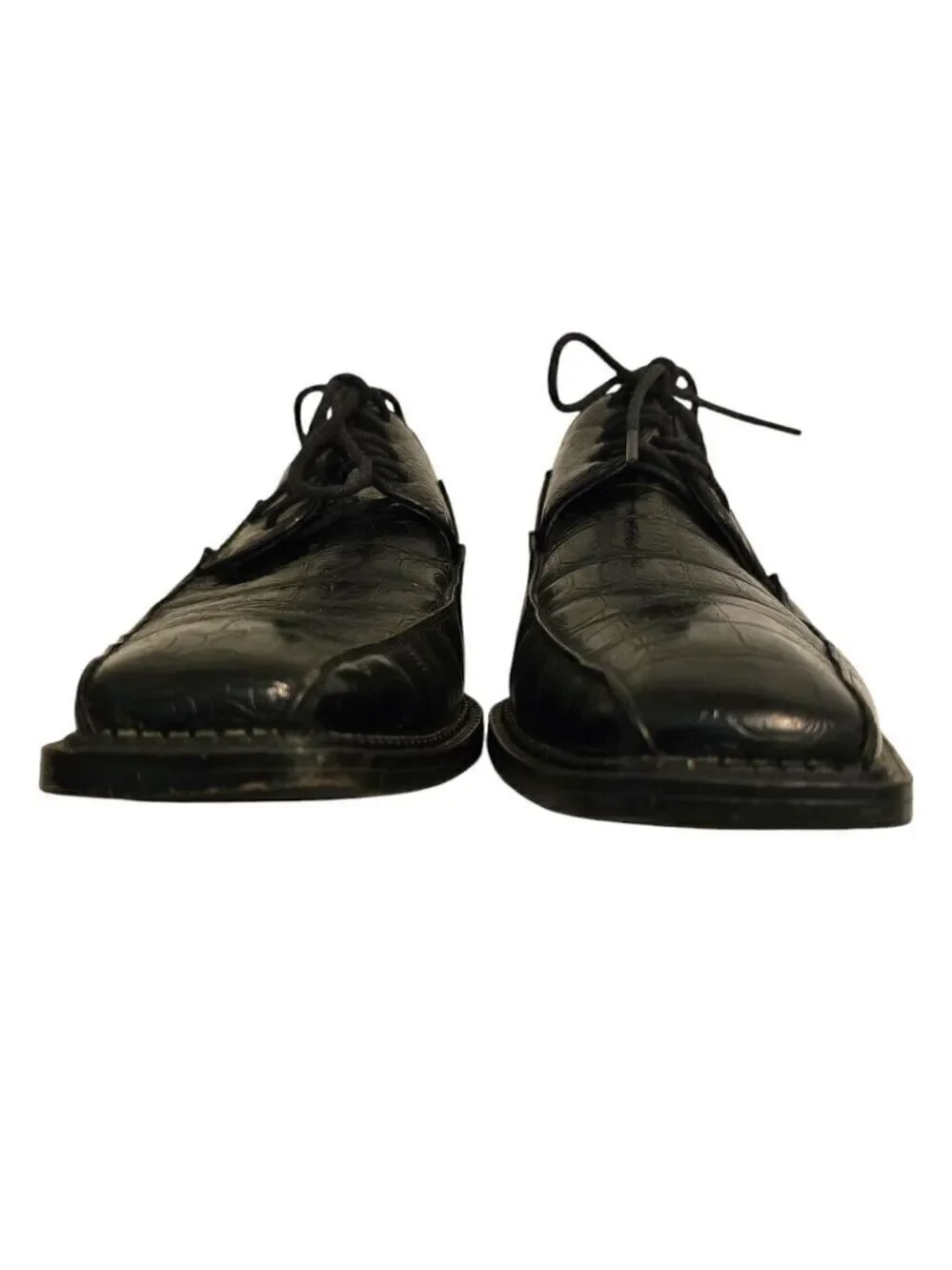 David Stone Vintage Black Croc Embossed Square Toe Lace Up Dress Shoe Sz 8.5D